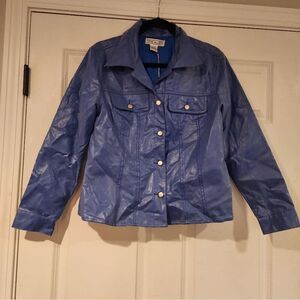 NWT Irene Allison blue faux leather cotton button up jacket